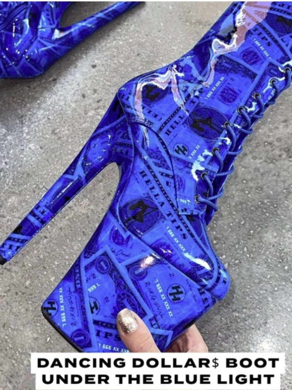 Hella Heels Dollar Limited Edition Blue Lace Up Platform Patent Ankle Boots 7 - Picture 6 of 10